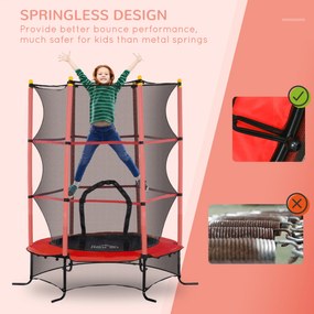 HOMCOM Trampolina dla dzieci, Ø163 cm, z siatką bezpieczeństwa, do użytku wewnątrz i na zewnątrz, do 50 kg, Stal, Plastik, Czerwona