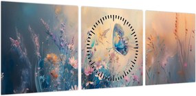 Obraz - Łąka z motylem (z zegarem) (90x30 cm)