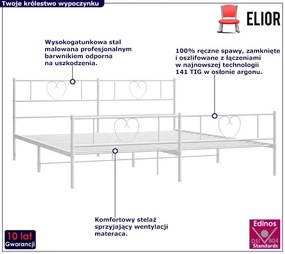 Białe metalowe rustykalne łóżko małżeńskie 200x200 cm - Edelis