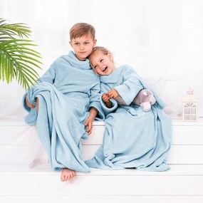 Decoking Koc z rękawami Lazy Kids niebieski, 90 x 105 cm