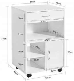 Biała szafka biurowa z półkami i szufladą – 50 x 40 x 75 cm – miejsce do przechowywania pod drukarką