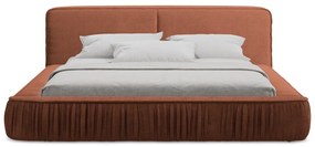 Tapicerowane łóżko dwuosobowe w kolorze terakoty ze schowkiem i stelażem 160x200 cm Keoni – Makamii