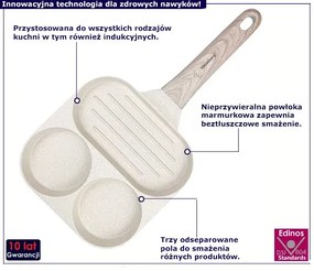 Kremowa 3 komorowa patelnia do smażenia jajek C6-C65