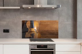 Szklany Panel Skrzypce na Rustykalnym Drewnie