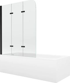 Mexen Vega wanna prostokątna 170 x 70 cm z obudową i parawanem 3-skrzydłowym 120 cm, transparent, czarny - 550117070X9012037000
