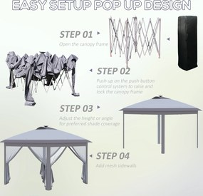 Outsunny 3,3 x 3,3 m Faltpavillon z oświetleniem LED, siatkowymi zasłonami, torbą transportową, Szary
