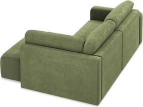 Zielony rozkładany/ze schowkiem narożnik z tkaniny szenilowej (prawostronny/w kształcie litery L) Kona – Makamii