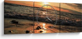 Obraz - Zachód słońca nad oceanem (z zegarem) (90x30 cm)