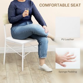 HOMCOM 4-częściowy zestaw stołowy z krzesłami i ławką na 4 osoby, siedzenia tapicerowane, stalowy stelaż, drewno, Biały