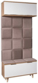 Zestaw do Przedpokoju P-012 90 cm z Szafką na Buty i Siedziskiem Biały/Dąb Artisan Tapicerowany Nowoczesny