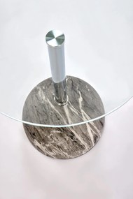 Okrągła mała ława, szklany blat, popielaty marmur/szkło 40/51 ARIANA