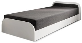 Białe/ciemnoszare tapicerowane/z płyty wiórowej łóżko jednoosobowe ze schowkiem z materacem 80x190 cm Parys – ELTAP