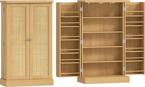 HOMCOM 104 cm szafka kuchenna z rattanu, 5-półkowa, 12 przegródek na przyprawy i regulowane półki, naturalna | Aosom PL