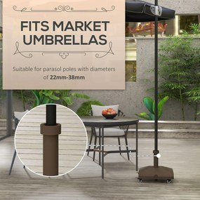 Outsunny Stojak na parasole do 20 kg, wypełniany, kwadratowy stojak z kółkami, dla parasola 22-38 mm, brązowy | Aosom PL