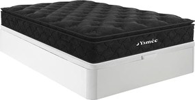 Zestaw 140 x 190 cm stelaż ze skrzynią biały + materac o grub. 28 cm ze sprężynami kieszeniowymi i zintegrowaną nakładką - BLACK DREAM marki YSMÉE