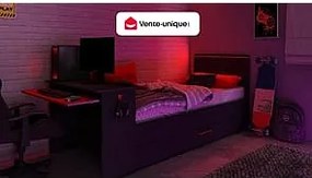 Łóżko wysuwane gamer 90 x 200 i 90 x 190 cm – z biurkiem – oświetlenie LED – kolor antracytowy i czerwony – VOUANI