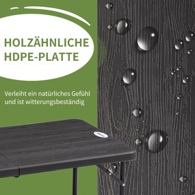 Outsunny Stół na Zewnątrz, Stół Ogrodowy, dla 4 Os., Składany, Regulowana Wysokość, Wygląd Drewna, Szary+Czarny, 118 x 60 x 74 cm