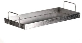 Metalowa taca z uchwytami, prostokątna, srebrna,36 x 16 x 7 cm