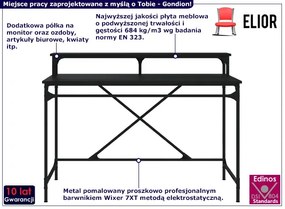 Czarne loftowe biurko z nadstawką metalowe 100 cm - Gondion