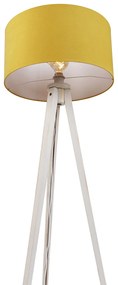 Lampa podłogowa trójnóg biała z żółtym materiałowym abażurem 50 cm - Tripod Classic Rustykalny / Vintage Oswietlenie wewnetrzne