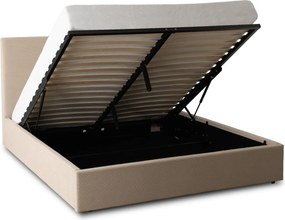 Łóżko Tapicerowane 180x200 cm MARSYLIA ze Stelażem i Pojemnikiem Dwuosobowe Sztruksowe Beżowe