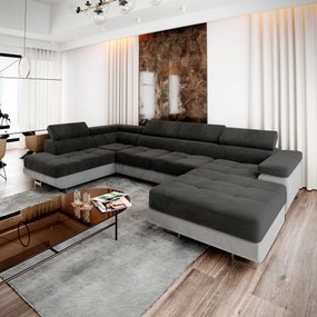 Masseno Narożnik CASONE z funkcją spania i pojemnikiem na pościel, Rozkładana sofa - Czarny, MONOLITH 95 + MONOLITH 84