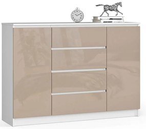 Nowoczesna komoda do salonu biała + cappuccino połysk - Liv 4X 140 cm