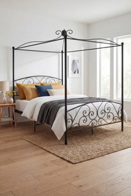 Czarne metalowe łóżko z baldachimem 120x200 cm B0-B23