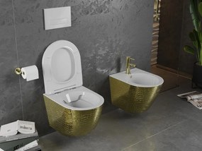 Mexen Lena miska wc Rimless z deską wolnoopadającą slim, duroplast, biała/złota wzór łuski - 30224008