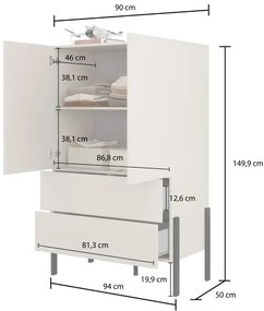 Komoda wysoka JUKON 2D2S 90cm kaszmirowa HELVETIA