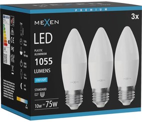 Mexen Nova 3x żarówka LED E27, C37, 10W, Zimna - 6500K, 1055 lm - L102-E27-1065-01x03