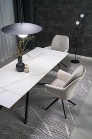 Stół do Jadalni rozkładany spiek biały marmur czarne nogi 160-220/90/75 VITORINO