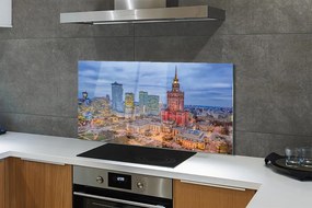 Szkło do Kuchni na Ścianę Panorama Warszawy o Zachodzie Słońca
