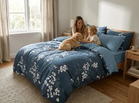 PrzytulneMieszkanie.pl PrzytulneMieszkanie.pl Bawełniana pościel EIRENE ciemnoniebieska Rozmiar pościeli: 70 x 90 cm | 140 x 200 cm