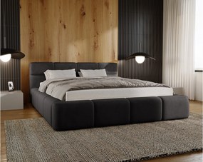 Emporius Oslo łóżko tapicerowane 140x200 cm - nowoczesne, sypialniane z pojemnikiem i stelażem - łóżko dwuosobowe, tkanina aksamitna, czarny (Magic Velvet 2219)