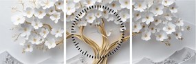 Obraz – Eleganckie drzewo życia 3D pełne kwiatów (z zegarem) (90x30 cm)