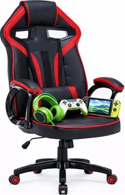 Czarno-czerwone tapicerowane krzesło gamingowe B7-G16