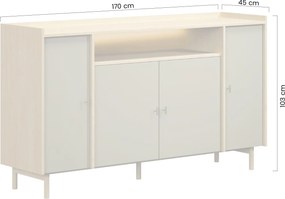 Komoda czterodrzwiowa z wnęką Sumira 170 cm - eukaliptus / dąb baltic dune / stelaż metalowy - Wyprzedaż ekspozycji