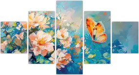 Obraz - Motyl i kwiaty, obraz olejny II. (125x70 cm)