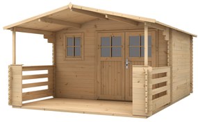 DREWNIANY DOMEK 348 x 298 cm OGRODOWY AGAWA ZE ŚWIERKU – Z TARASEM I ZADASZENIEM, DWUSKRZYDŁOWE DRZWI