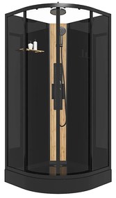 Kabina prysznicowa z hydromasażem ćwierćkolista z bambusowym panelem - Czarny - szer. 90 x gł. 90 x wys. 225 cm - TILOMA