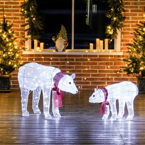 Outsunny Zestaw 2 dekoracji: podświetlane misie polarne, 140 białych LED, wodoodporne z timerem