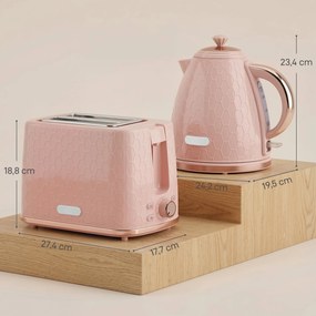 HOMCOM Zestaw czajnika i tostera, 1,7 l 2200W szybkogotujący czajnik z automatycznym wyłączaniem i toster na dwie kromki chleba z szufladą na okruchy, różowy | Aosom PL