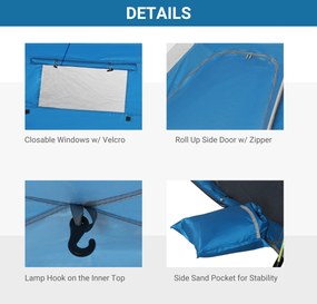 Outsunny Namiot plażowy Pop-up, rama z włókna szklanego, 4 kieszenie, okna z siatki, elastyczny, Niebieski