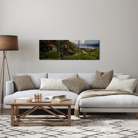 Obraz krajobrazu z księżycem (z zegarem) (90x30 cm)