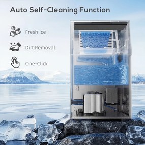 HOMCOM Komercyjna Maszyna do Lodu 45 kg/24H, Stal Nierdzewna, 15 kg Pojemności, Funkcja Samoczyszczenia, Srebrna | Aosom PL