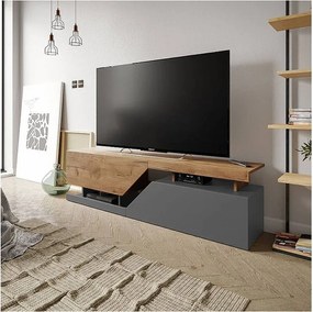 Szafka RTV Ceelias 160 cm Szara/Brązowa z przechowywaniem i otwieraniem push to open