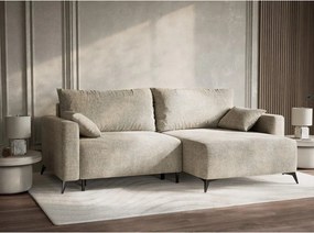 Beżowy rozkładany/ze schowkiem narożnik z tkaniny szenilowej (prawostronny/z szezlongiem) Leon – Maison de Rêve