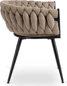 Krzesło Tapicerowane Plecione do Salonu EMPOLI Beżowe Nowoczesne Loft