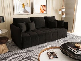 Czarna welurowa sofa tapicerowana z pojemnikiem H4-P61